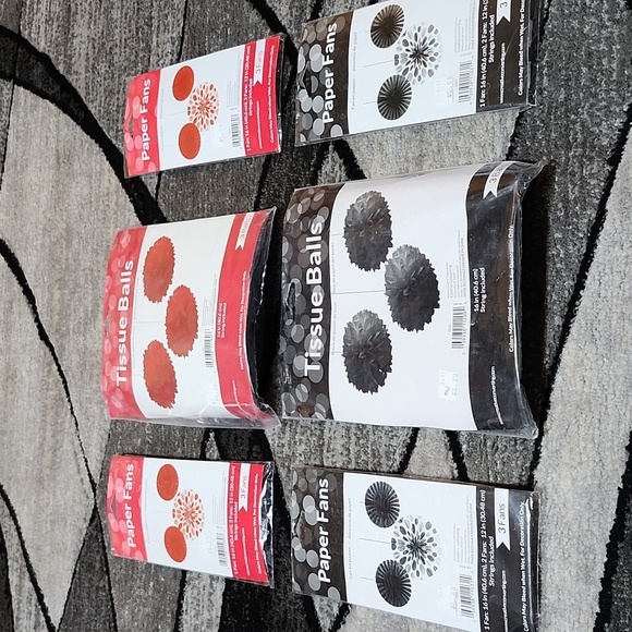 PARTY DECORATIONS RED & BLACK 16" TISSUE BALLS 16" FANS 12" FANS BUNDLE NWT - Picture 11 of 13